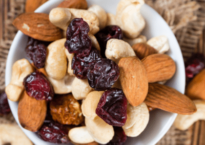 A small bowl of nuts and dried fruit