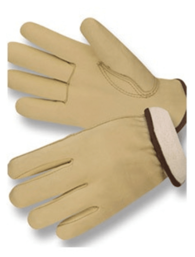 Leather gloves lined with fleece for working in cold weather