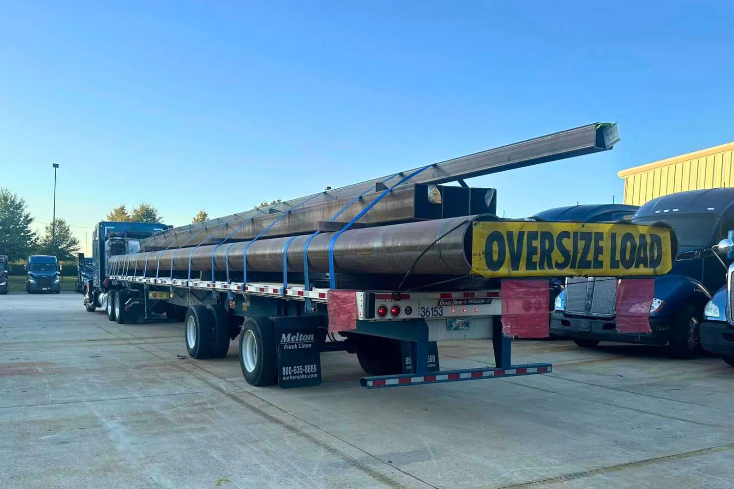 An overdimensional load on a Melton truck